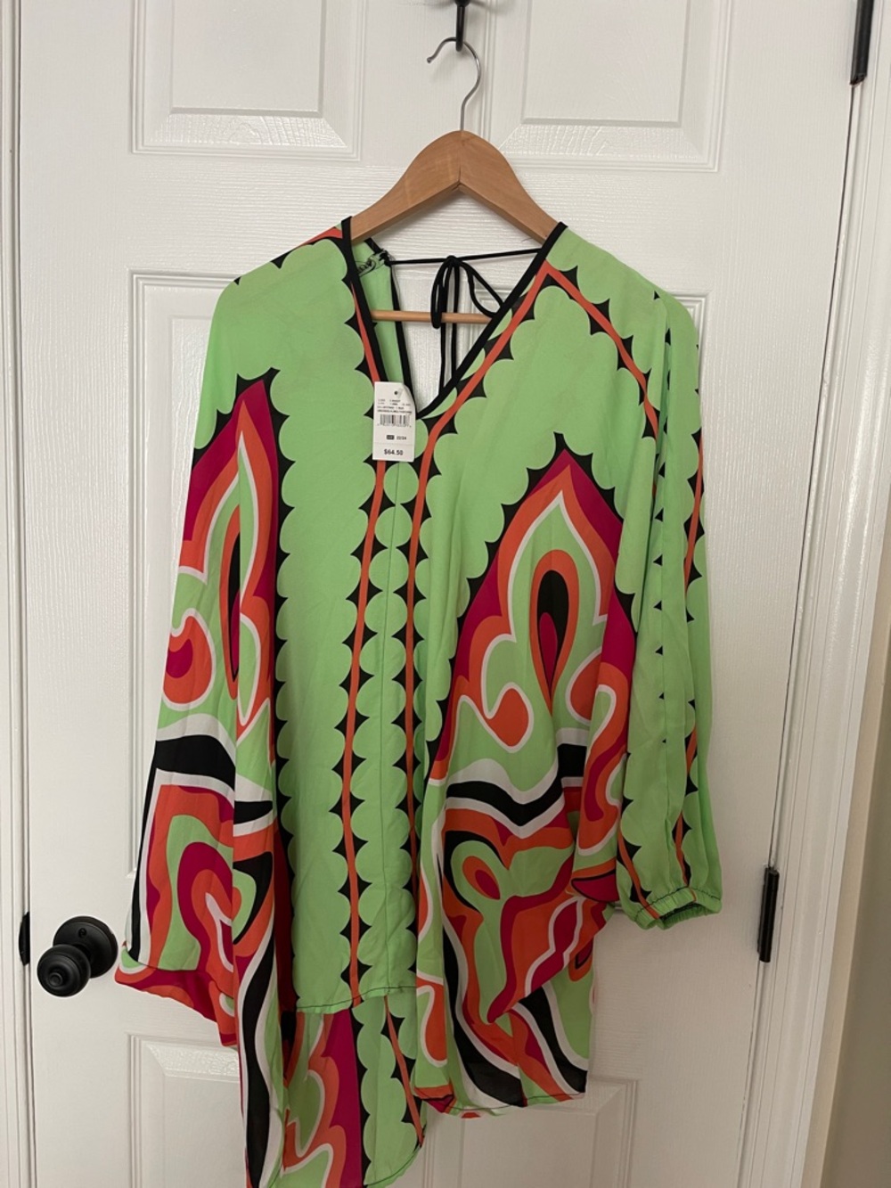 NWT...Ashley Stewart Lime Green Multicolor V-Neck Tie-Back Swim Coverup - Picture 4 of 4